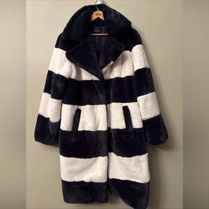 Nordstrom Halogen x Atlantic-Pacific Stripe Black White Ultra Soft Zebra Coat L?